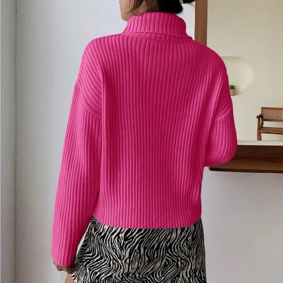 New pink ribbed knit turtleneck sweater