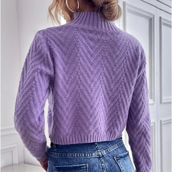 New purple Chevron knit crop sweater