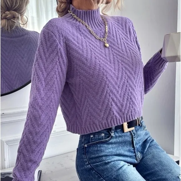 New purple Chevron knit crop sweater