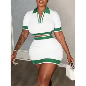 New Street Style Sporty Casual Set With Half Zip Crop Top And Bodycon Mini Skirt