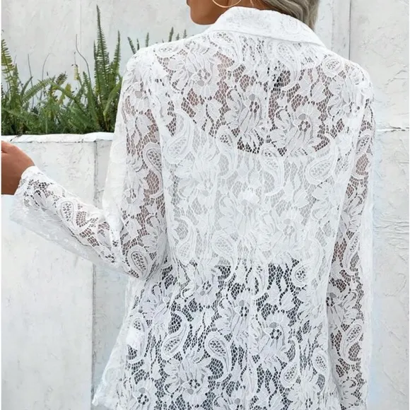 New white lace 3/4 length sleeve cardigan