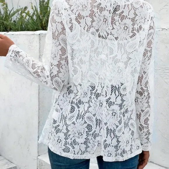New white lace 3/4 length sleeve cardigan
