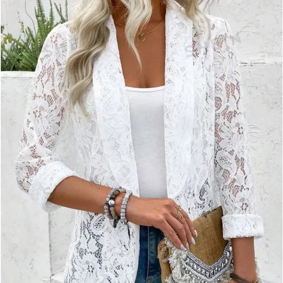 New white lace 3/4 length sleeve cardigan