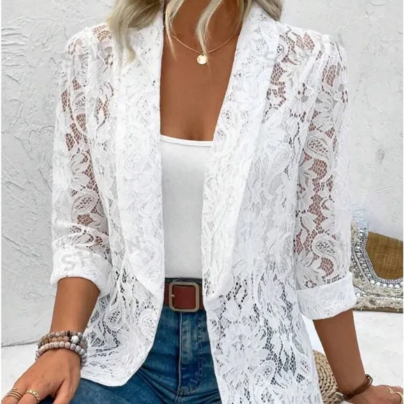 New white lace 3/4 length sleeve cardigan