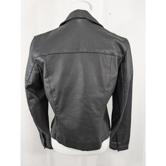 NEWPORT NEWS! SLEEK CROPPED LENGTH GENUINE LEATHER, BLACK JACKET! SZ 8