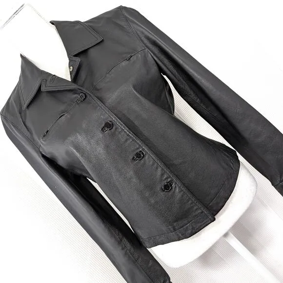 NEWPORT NEWS! SLEEK CROPPED LENGTH GENUINE LEATHER, BLACK JACKET! SZ 8