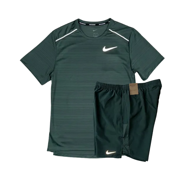 Nike 1.0 Miler and Challenger Shorts Set - Vintage Green