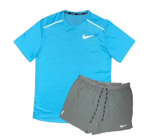 Nike 1.0 Miler and Flex Stride Shorts Set - Baltic Blue/Smoke Grey