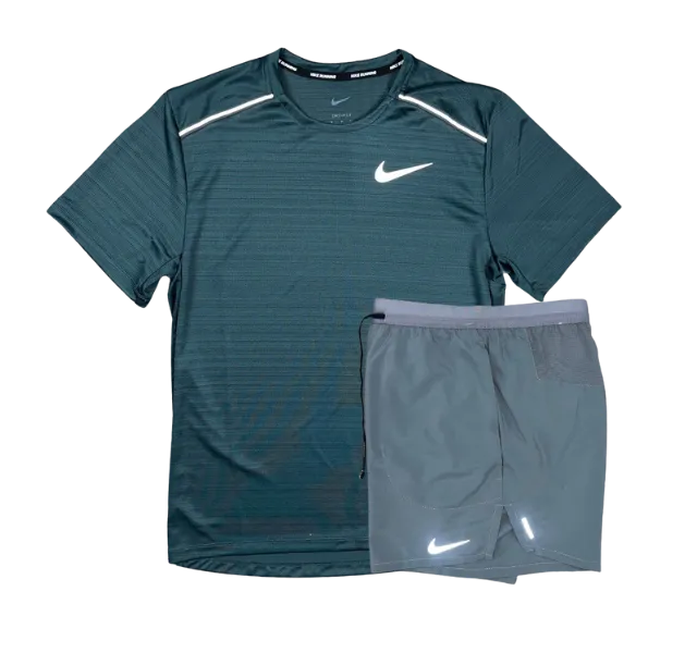 Nike 1.0 Miler and Flex Stride Shorts Set - Deep Jungle Green/Grey