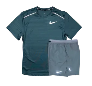 Nike 1.0 Miler and Flex Stride Shorts Set - Deep Jungle Green/Grey