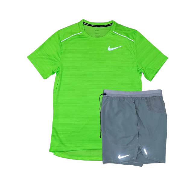 Nike 1.0 Miler and Flex Stride Shorts Set - Green Strike/Grey