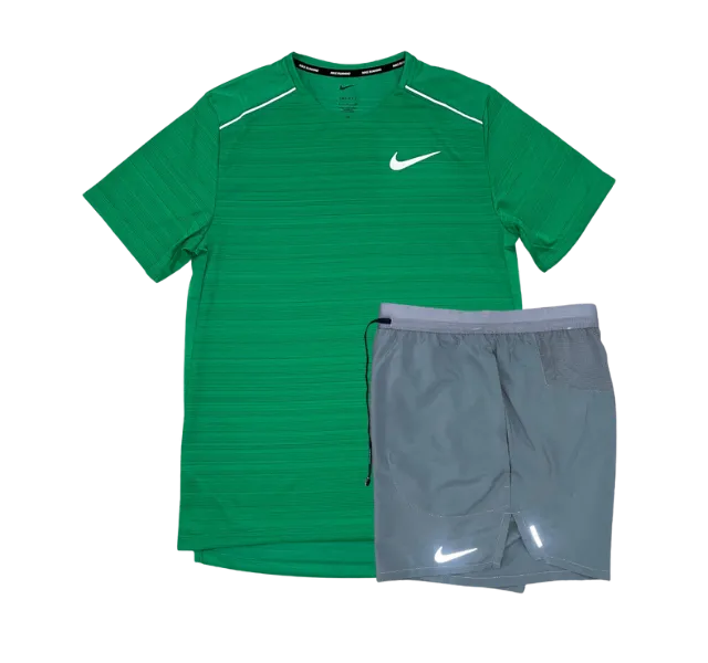 Nike 1.0 Miler and Flex Stride Shorts Set - Stadium Green/Grey