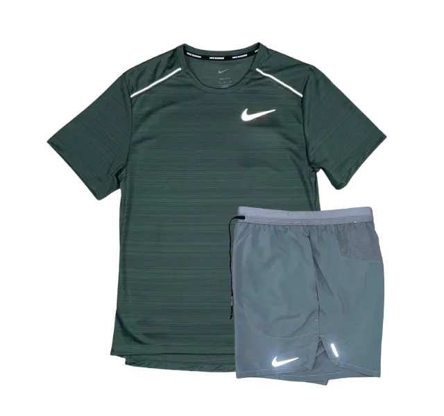 Nike 1.0 Miler and Flex Stride Shorts Set - Vintage Green/Grey