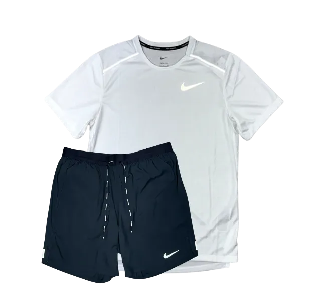 Nike 1.0 Miler and Flex Stride Shorts Set - White/Black
