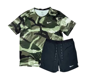Nike Dri-FIT Miler 2.0 T-Shirt and Flex Stride Shorts - Green Camo/Black