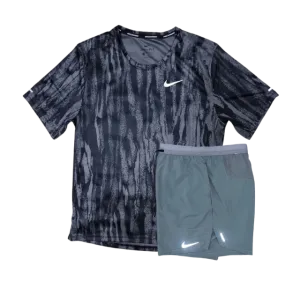 Nike Dri-FIT Wild Run Miler T-Shirt and Flex Stride Shorts Set - Black Camo/Grey
