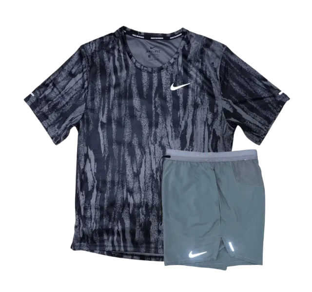 Nike Dri-FIT Wild Run Miler T-Shirt and Flex Stride Shorts Set - Black Camo/Grey