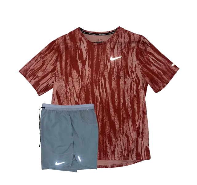 Nike Dri-FIT Wild Run Miler T-Shirt and Flex Stride Shorts Set - Red Camo/Grey