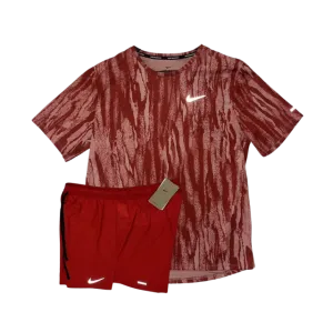 Nike Dri-FIT Wild Run Miler T-Shirt and Flex Stride Shorts Set - Red Camo/Red