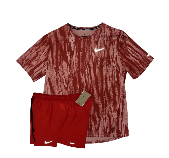 Nike Dri-FIT Wild Run Miler T-Shirt and Flex Stride Shorts Set - Red Camo/Red