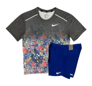 Nike Floral Breathe Miler and Flex Stride Shorts Set - Floral Print/Blue