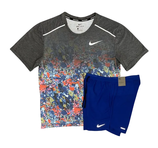 Nike Floral Breathe Miler and Flex Stride Shorts Set - Floral Print/Blue