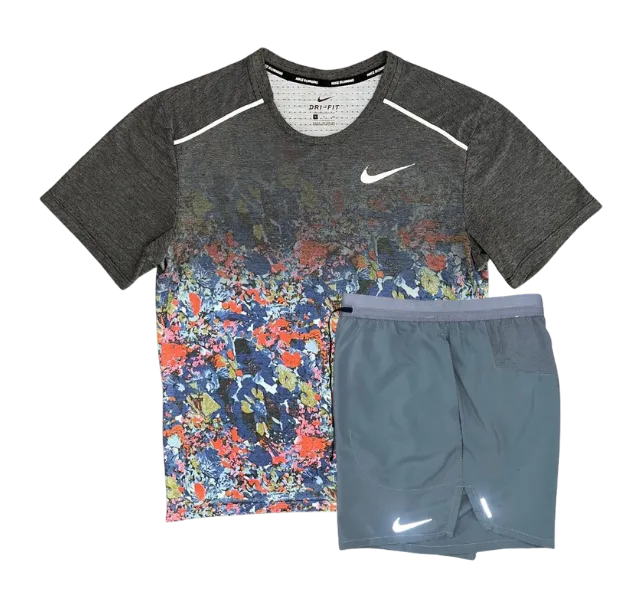 Nike Floral Breathe Miler and Flex Stride Shorts Set - Floral Print/Grey