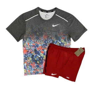Nike Floral Breathe Miler and Flex Stride Shorts Set - Floral Print/Red