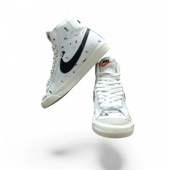 Nike Paint Splatter White High Tops Sneakers Kid's Size 4.5 Youth