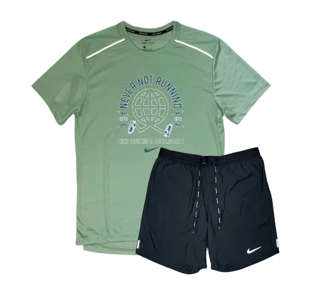 Nike "Never Not Running" Miler and Flex Stride Shorts Set - Mint Green/Black