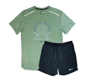 Nike "Never Not Running" Miler and Flex Stride Shorts Set - Mint Green/Black