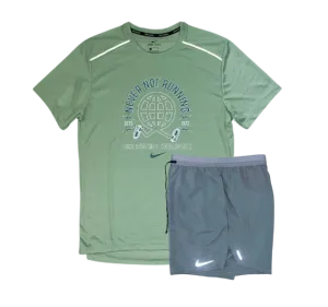 Nike "Never Not Running" Miler and Flex Stride Shorts Set - Mint Green/Grey