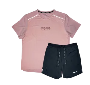 Nike Rise 365 Miler T-Shirt and Flex Stride Shorts Set - Pink Foam/Black