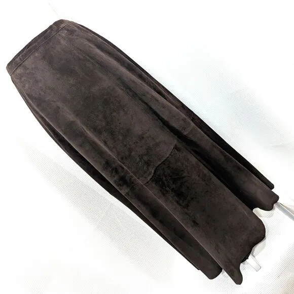 NWOT! CHICO'S! LUXE ESPRESSO BROWN GENUINE SUEDE LEATHER A-LINE SKIRT! SZ 8