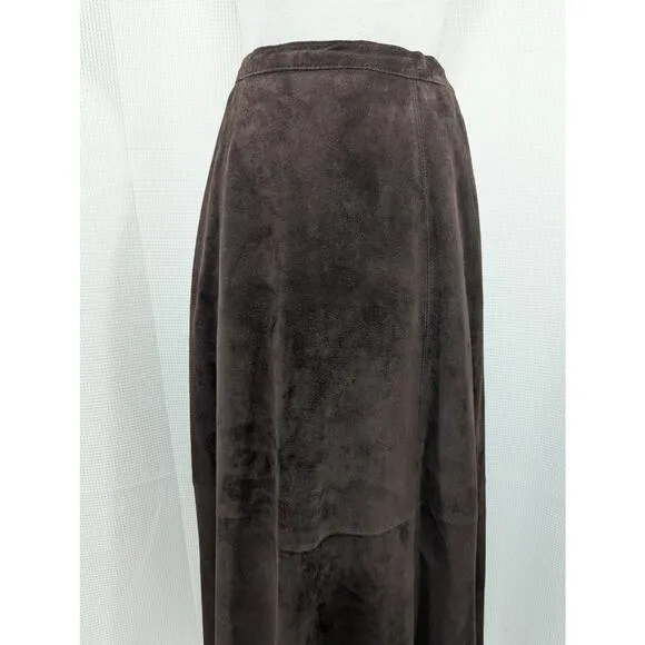 NWOT! CHICO'S! LUXE ESPRESSO BROWN GENUINE SUEDE LEATHER A-LINE SKIRT! SZ 8