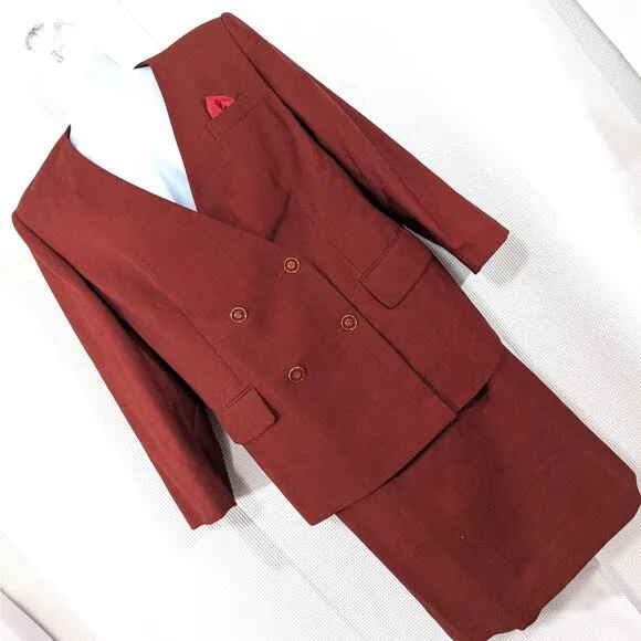 NWOT! EMILY! STUNNING RED &amp; BLACK MICRO LINE DOUBLE BREASTED SKIRT SUIT! SZ 18W