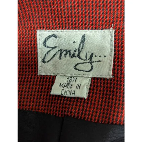NWOT! EMILY! STUNNING RED &amp; BLACK MICRO LINE DOUBLE BREASTED SKIRT SUIT! SZ 18W