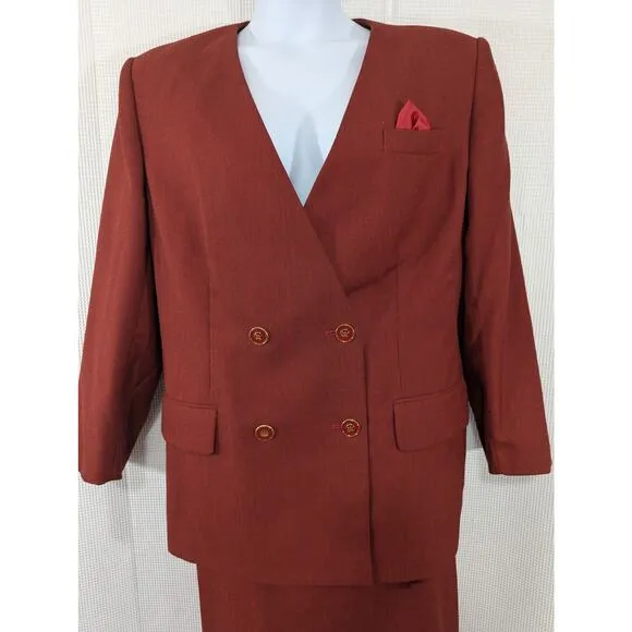 NWOT! EMILY! STUNNING RED &amp; BLACK MICRO LINE DOUBLE BREASTED SKIRT SUIT! SZ 18W