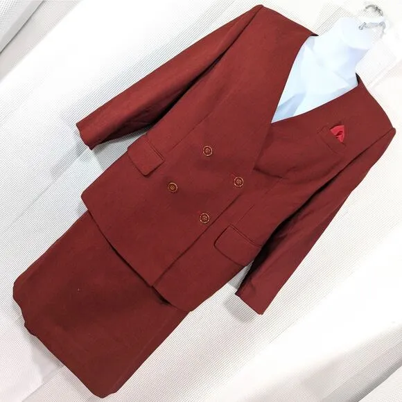 NWOT! EMILY! STUNNING RED &amp; BLACK MICRO LINE DOUBLE BREASTED SKIRT SUIT! SZ 18W
