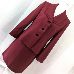 NWOT! LE SUIT! RICH BURGUNDY RED FITTED DOUBLE COLLARED SKIRT SUIT SET! SZ 10