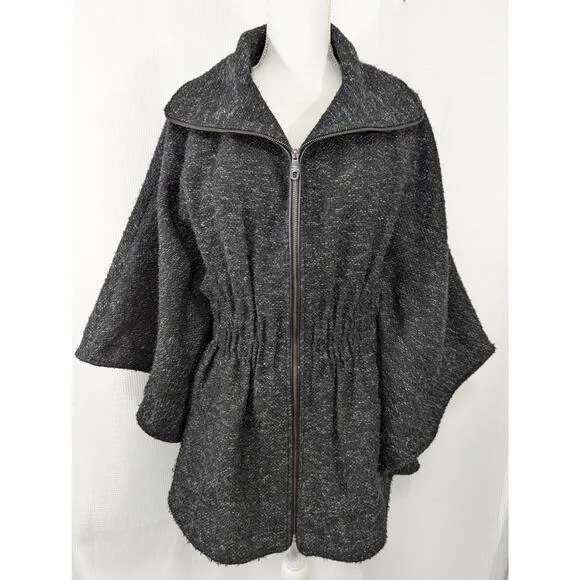 NWOT! STEVE MADDEN! MARLED BLACK W/WHITE WOOL BLEND CAPE/COAT- BELT INSIDE! SZ S