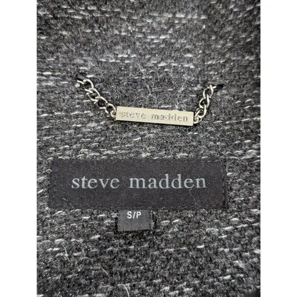 NWOT! STEVE MADDEN! MARLED BLACK W/WHITE WOOL BLEND CAPE/COAT- BELT INSIDE! SZ S