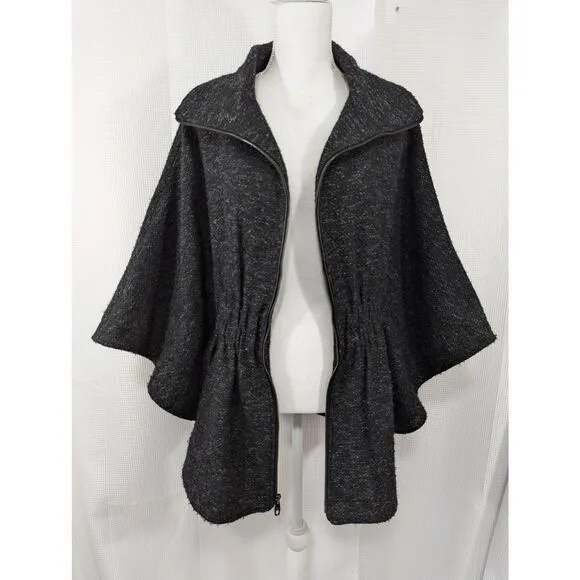 NWOT! STEVE MADDEN! MARLED BLACK W/WHITE WOOL BLEND CAPE/COAT- BELT INSIDE! SZ S