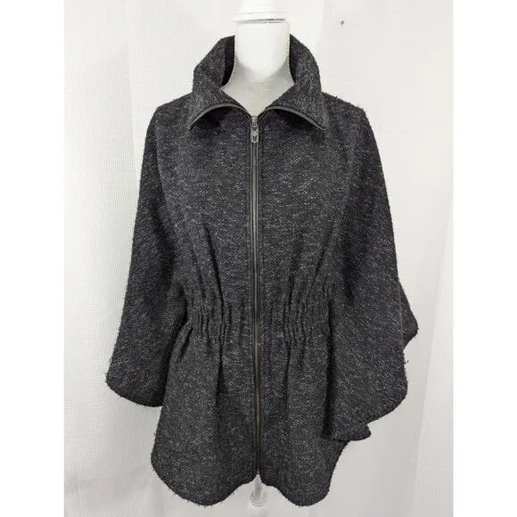 NWOT! STEVE MADDEN! MARLED BLACK W/WHITE WOOL BLEND CAPE/COAT- BELT INSIDE! SZ S