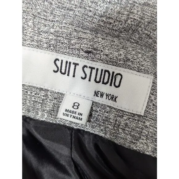NWOT! SUIT STUDIO, NEW YORK! SILVER/GRAY W/BLACK PENCIL SKIRT SUIT SET! SZ 8