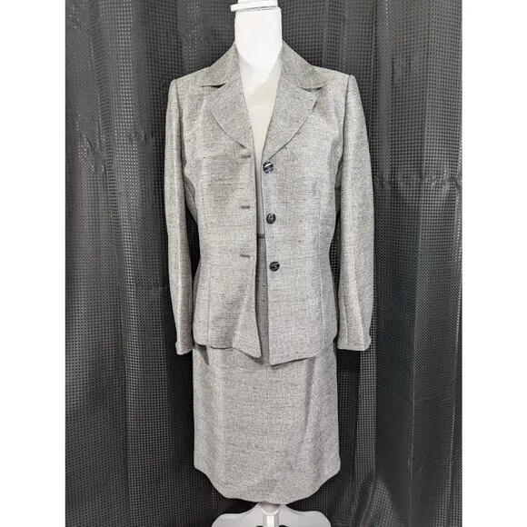 NWOT! SUIT STUDIO, NEW YORK! SILVER/GRAY W/BLACK PENCIL SKIRT SUIT SET! SZ 8