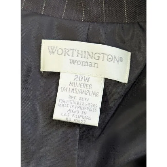 NWOT! WORTHINGTON WOMAN! CLASSIC GRAY PIN STRIPED SKIRT SUIT LONG JACKET! SZ 20W