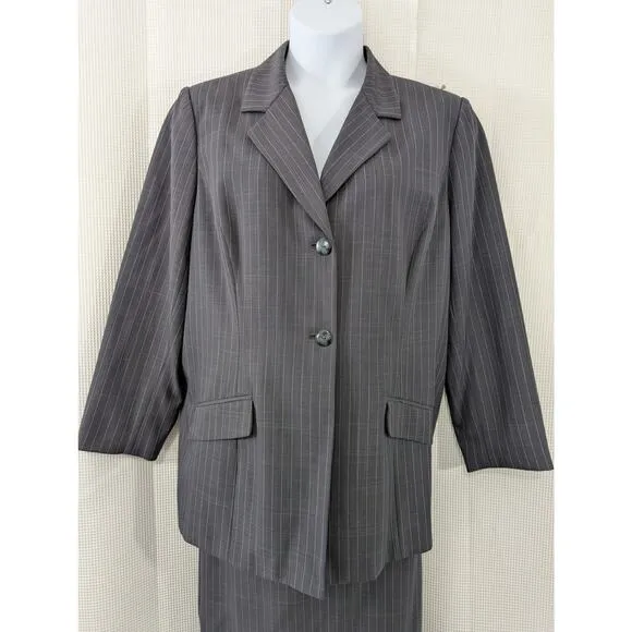 NWOT! WORTHINGTON WOMAN! CLASSIC GRAY PIN STRIPED SKIRT SUIT LONG JACKET! SZ 20W