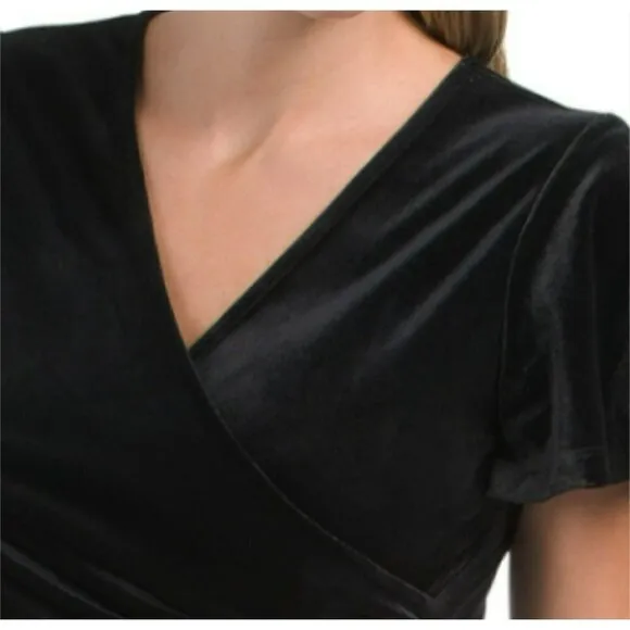 NWT Anne Klein Women's Dahlia Flutter Sleeve Ruffle Skirt Wrap Style Velvet Midi