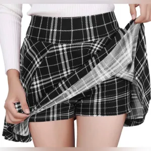 NWT Casual Stretchy Flared Pleated Mini Skater Skirt with Shorts